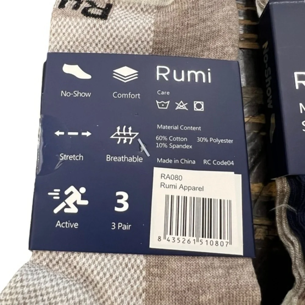No-Show Mens Socks 6 Pairs Cotton Blend Shoe Size 7-12 Colorblock NWT Everyday‎